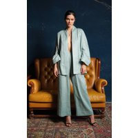 Wide Leg Linen Pants Women, Linen Clothing, Green Tea Palazzo Pants, Summer Boho Plus Sizes Available, Organic Slow Fashion | Etsy (US)