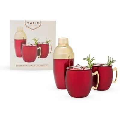 Twine Red Moscow Mule Mug and Cocktail Shaker Gift Set, Holiday Barware Gifts, Cobbler Shaker, Mu... | Target