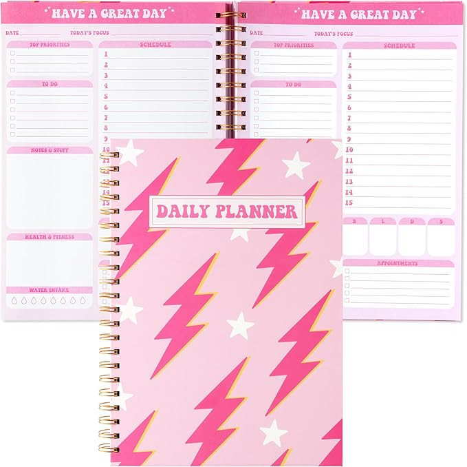 Pink Preppy Lightning A4 Planner Notebook for Teen Girls, Y2K To Do List Daily Task Checklist Tim... | Amazon (US)