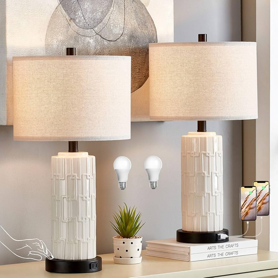 Kyrid 23'' Ceramic Table Lamp Set of 2 for Living Room, 3-Way Touch Control Bedside Lamps with US... | Amazon (US)
