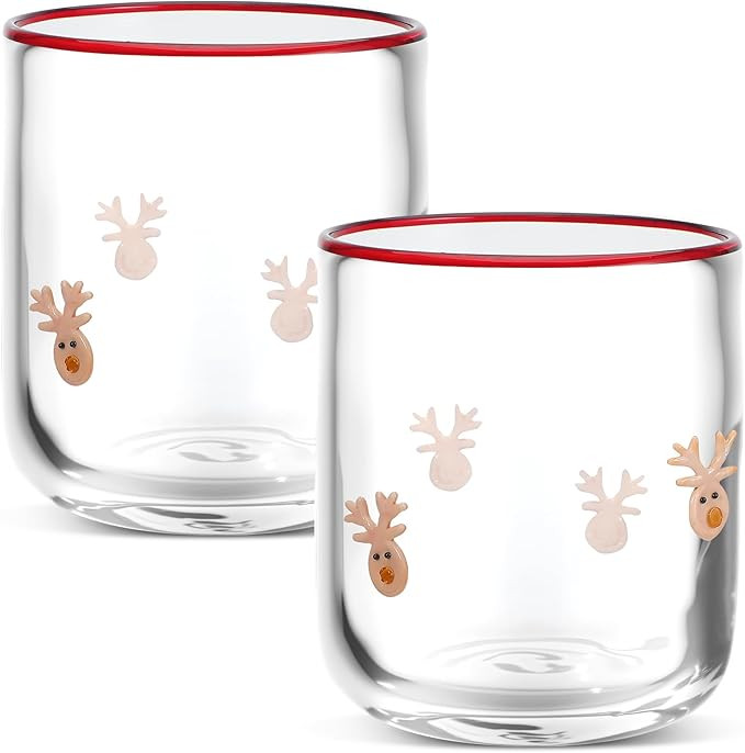 Christmas Elk Icon Juice Glasses, 14oz Christmas Stemless Wine Drinking Juice Glass Cup for Holid... | Amazon (US)