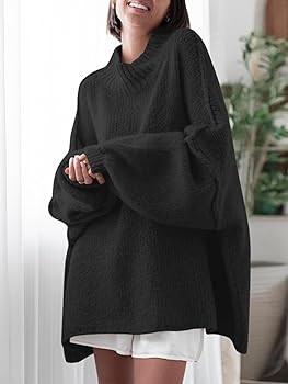 Saodimallsu Womens Oversized Sweaters Mock Neck Batwing Long Sleeve 2025 Fall Trendy Ribbed Knit ... | Amazon (US)