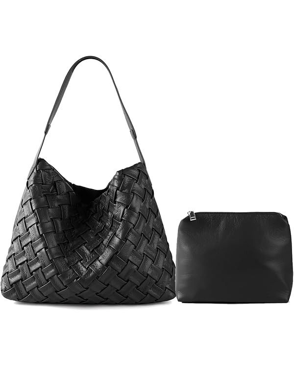 Women Boston Bag Woven Vegan Leather Handbags Female Satchel Messenger Bag Fashion Shoulder Cross... | Amazon (US)