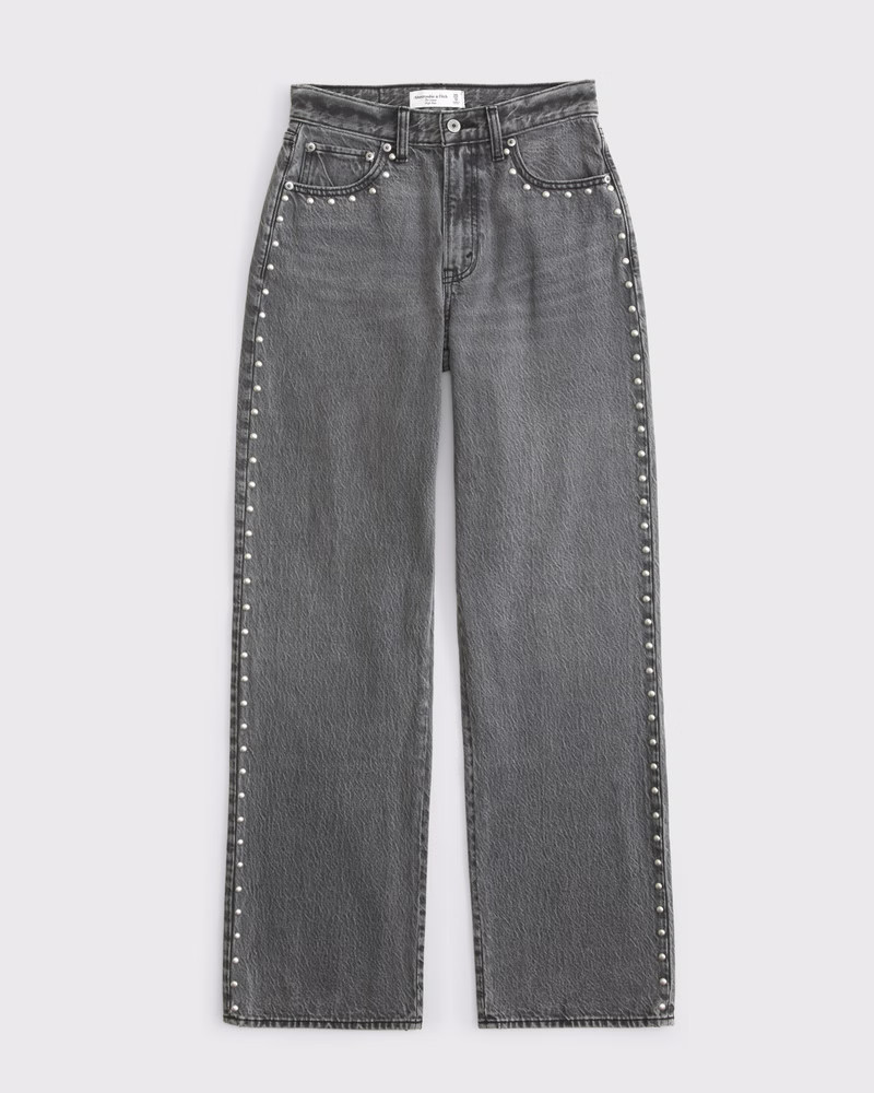 Abercrombie & Fitch Women's High Rise Loose Jean in Grey Studded - Size 30 LONG | Abercrombie & Fitch (US)
