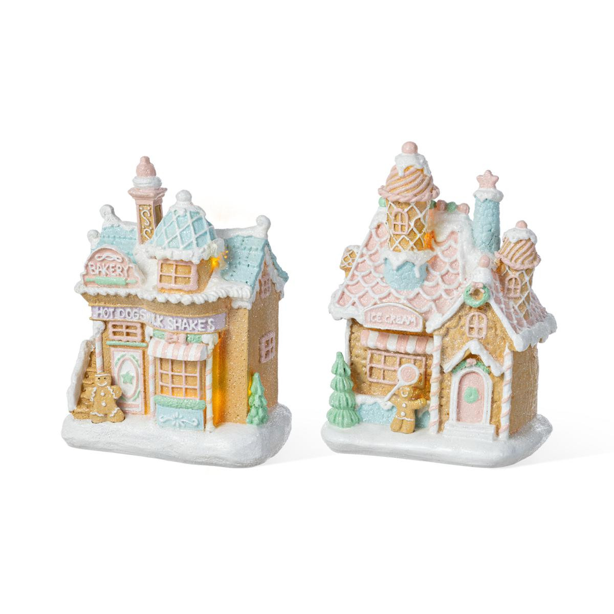 Lighted Christmas Macaron Resin Village Table Decor 2-piece Set | HSN