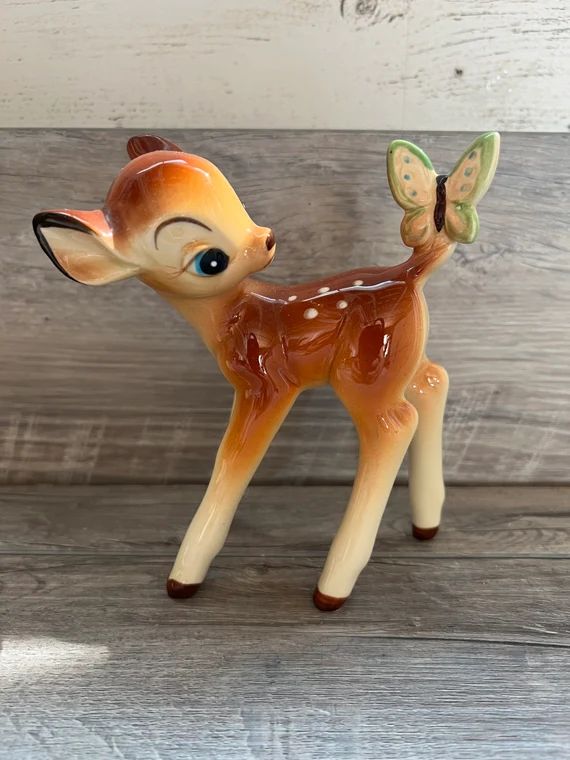 Vintage Bambi With Butterfly Figurine - Etsy | Etsy (US)