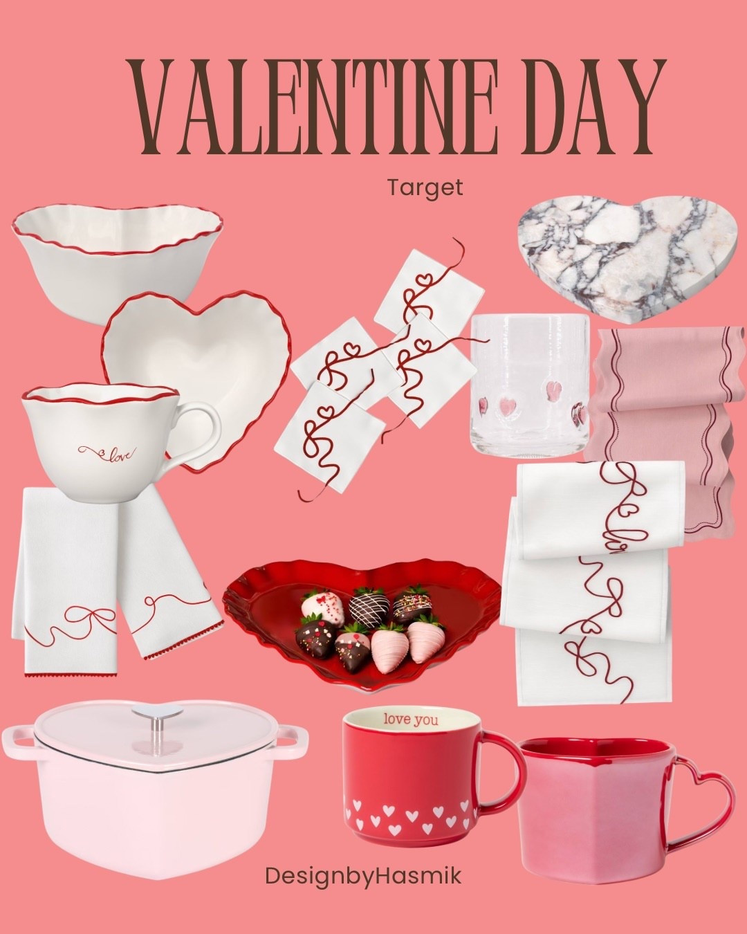 Valentine’s Day finds from Target that are perfect for gifting hosting and decorating your kitchen and dining spaces. I love how romantic and whimsical these heart shaped bowls mugs napkins platters and kitchen accessories are and how easy they make Valentine’s Day entertaining feel. These pieces mix pink red and white for the cutest Valentine aesthetic and they work beautifully for date night Galentines parties dessert boards hot chocolate bars and cozy breakfasts at home. From heart shaped stoneware cookware and mugs to embroidered napkins drinkware and serving platters these Target Valentine kitchen favorites are affordable and practical while still feeling special. If you are building a Valentine tablescape or looking for sweet gift ideas for friends teachers or family these Target Valentine home and kitchen finds are a must. Save this for your Valentine decor planning and shop everything below.

#ValentinesDay #TargetFinds #TargetValentines #KitchenDecor #Tablescape #HomeDecor #HolidayHosting #GiftIdeas #Galentines #ValentineGifts #Entertaining #HeartMugs #HeartBowls #KitchenFavorites #LTKHome #LTKFinds #LTKHoliday #LTKGiftGuide #TargetStyle #TargetHome #PinkAesthetic #RedAesthetic #SeasonalDecor #LoveDay #SweetDecor

#LTKFindsUnder50 #LTKHome #LTKSeasonal