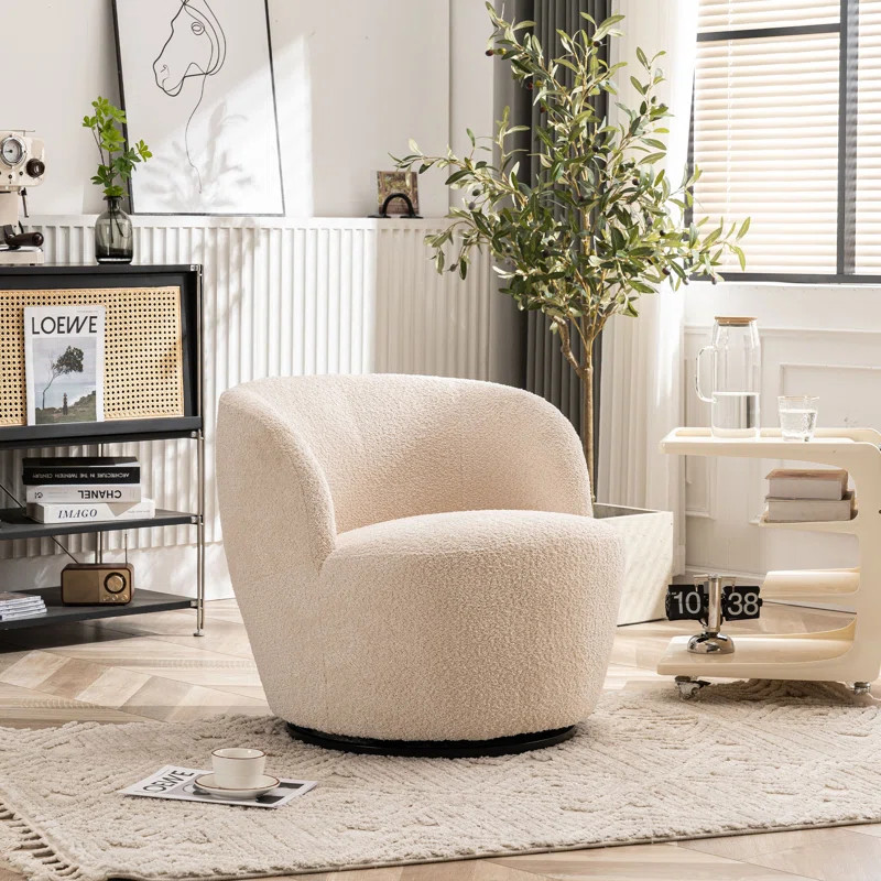 Hadriel Small Swivel Chair,Full Assembled Boucle Upholstered Fabric Barrel Chair,Small Space Armc... | Wayfair North America
