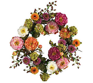 24"" Mixed Peony Wreath by Nearly Natural | QVC