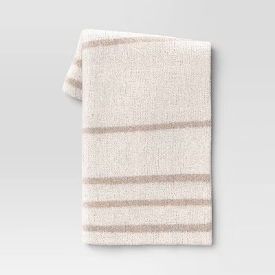 Cozy Feathery Knit Border Striped Throw Blanket  - Threshold™ | Target