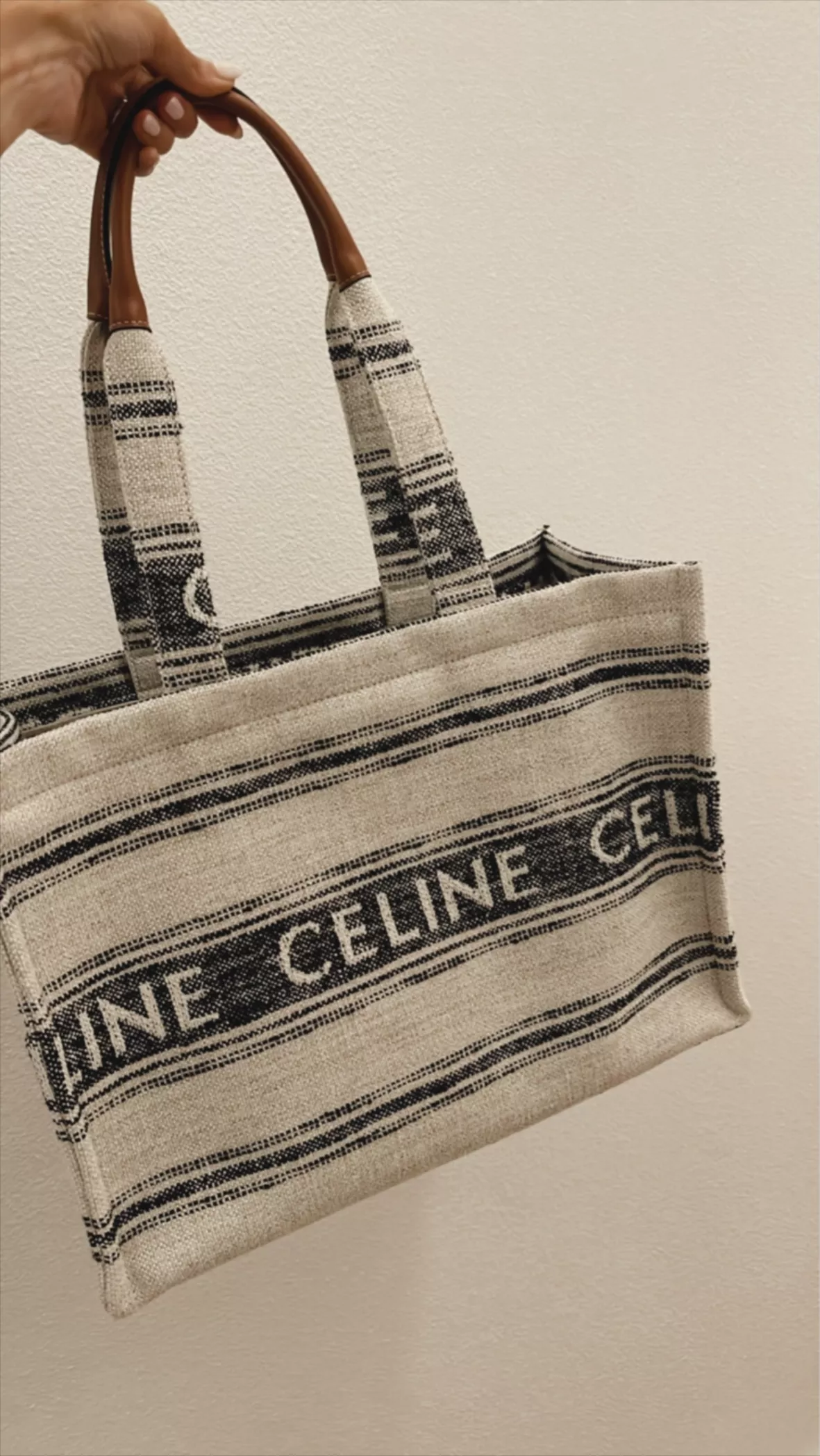 Celine Cabas Thais Small Jacquard Tote in Natural
