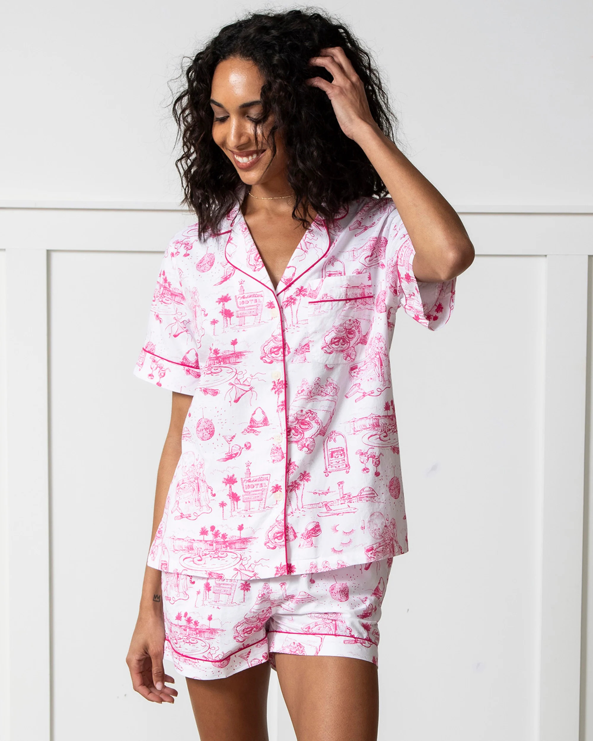 PF x Sean Taylor Girls' Trip Toile - Short PJ Set - Pink Cloud | Printfresh