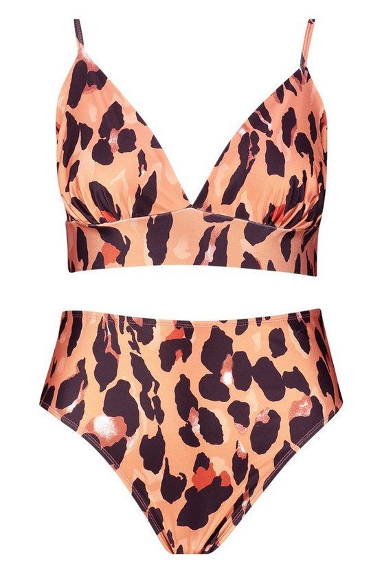 Plus Leopard Print Triangle High Leg Bikini | Boohoo.com (US & CA)