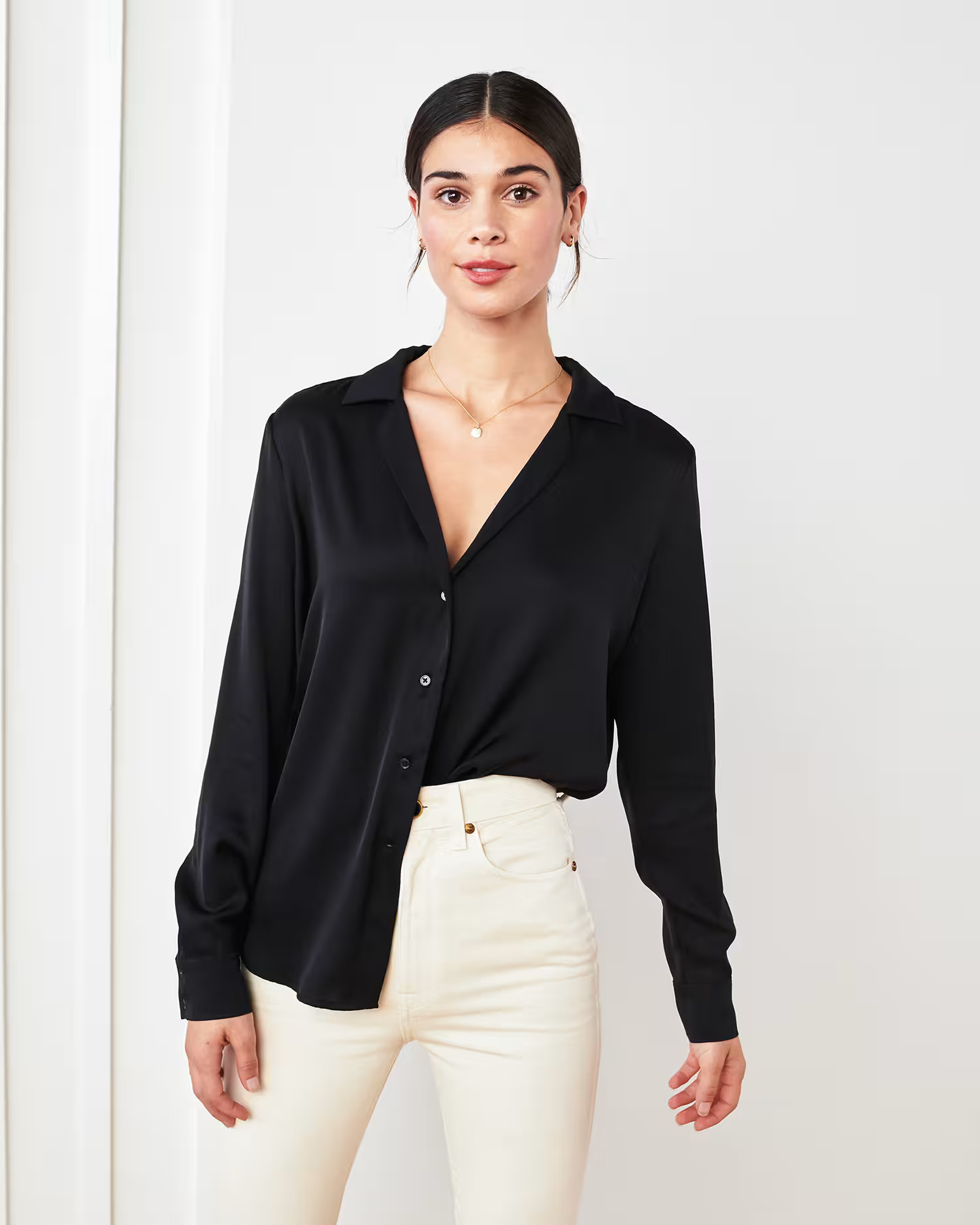 Washable Stretch Silk Notch Collar Blouse | Quince