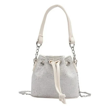 LILSHIM Diamonds Bucket Crossbody Bag Women Rhinestones Chain Totes Handbag (White) | Walmart (US)
