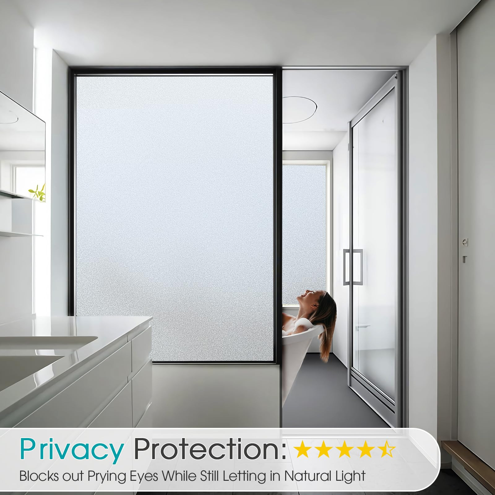 Coavas Window Privacy Film Frosted Glass Static Cling UV Sun Blocking Heat Control Window Tint Day and Night Insulation Home Bathroom Door Decorative Frosting Cover (11.8 x 78.7 Inch, Pure) | Amazon (US)
