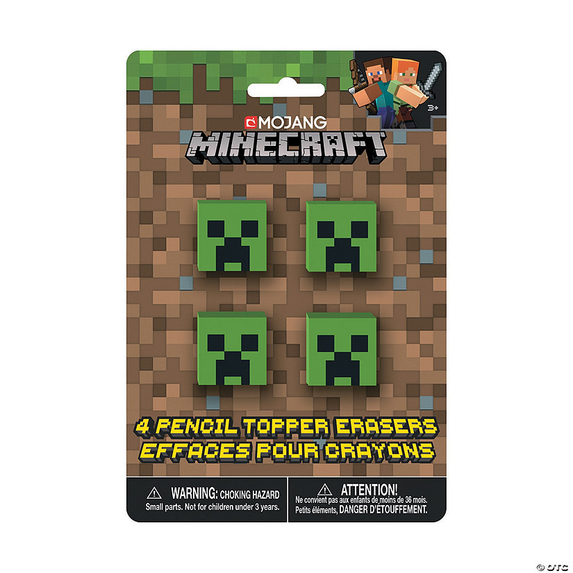 Minecraft® Pencil Top Erasers - 4 Pc. | Oriental Trading Company
