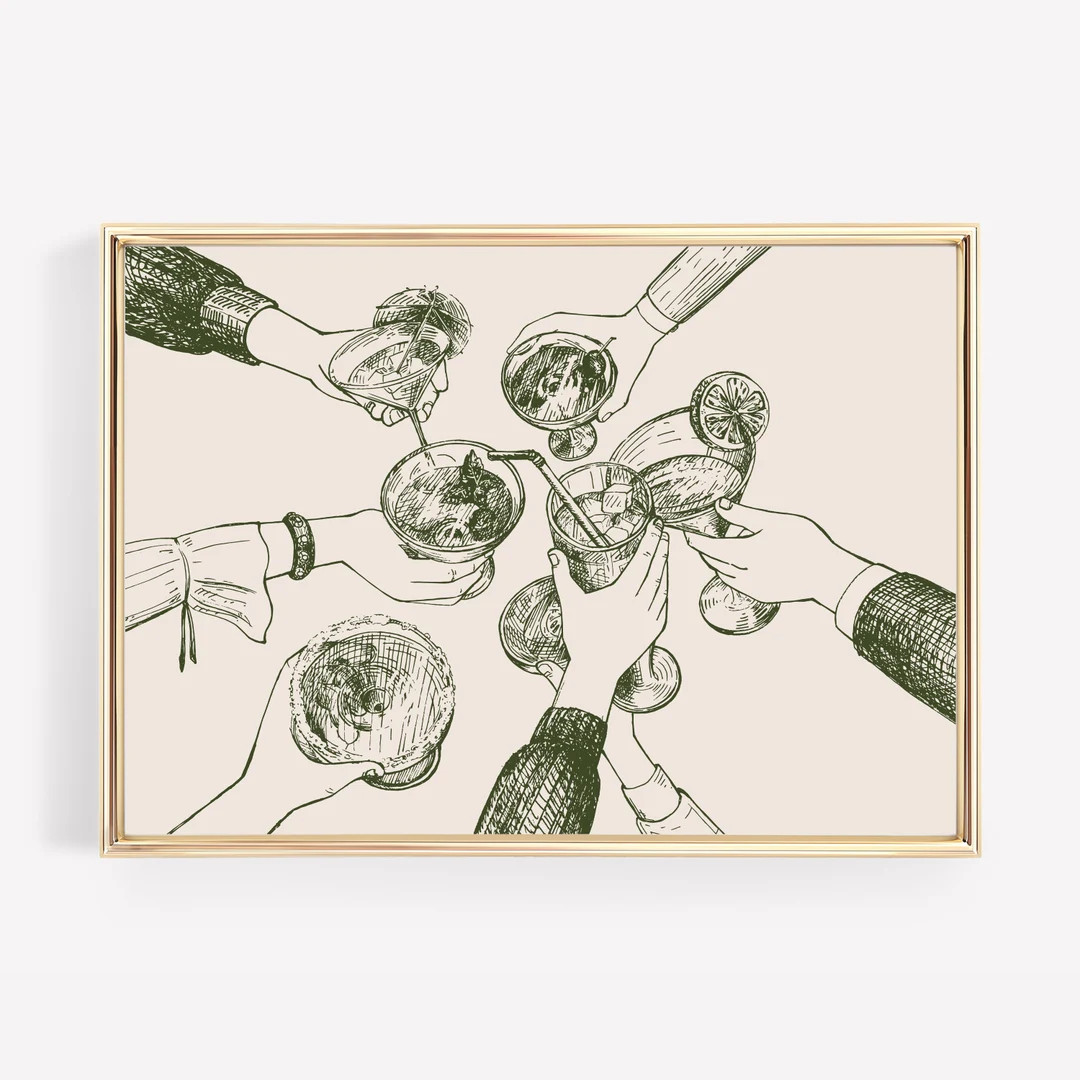 Aesthetic Bar Cart Decor Cheers Print Dark Green Wall Art Horizontal Bar Cart Print Cocktail Art ... | Etsy (US)