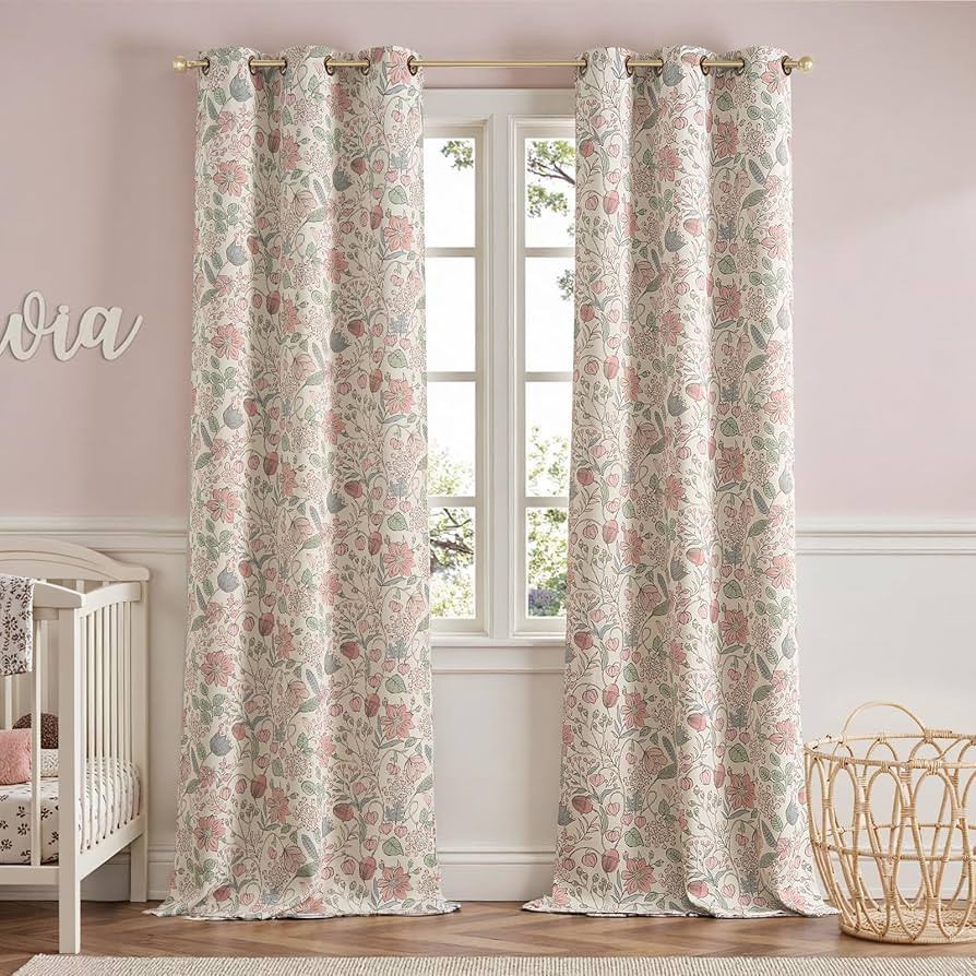 jinchan Nursery Curtains 95% Blackout Pink 96 Inch Long Floral Curtains for Girls Room, Farmhouse... | Amazon (US)