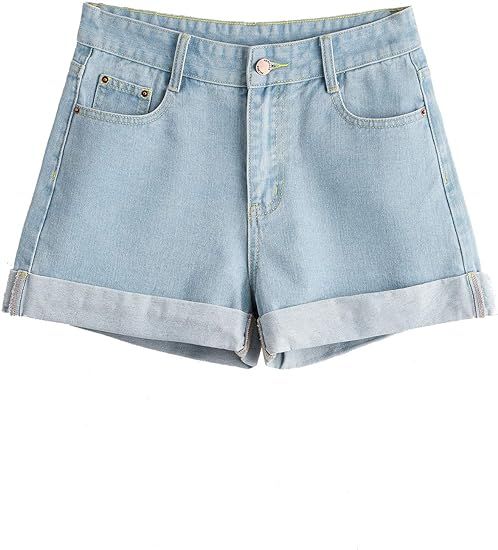 SweatyRocks Women's Retro High Waisted Rolled Denim Jean Shorts with Pockets | Amazon (US)