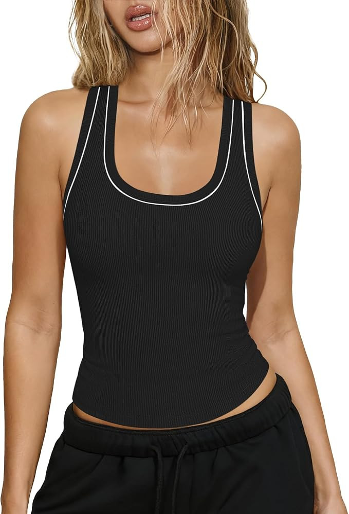 Hragc Womens Racerback Workout Tank Tops for Women Ribbed Fitted Tank | Amazon (US)