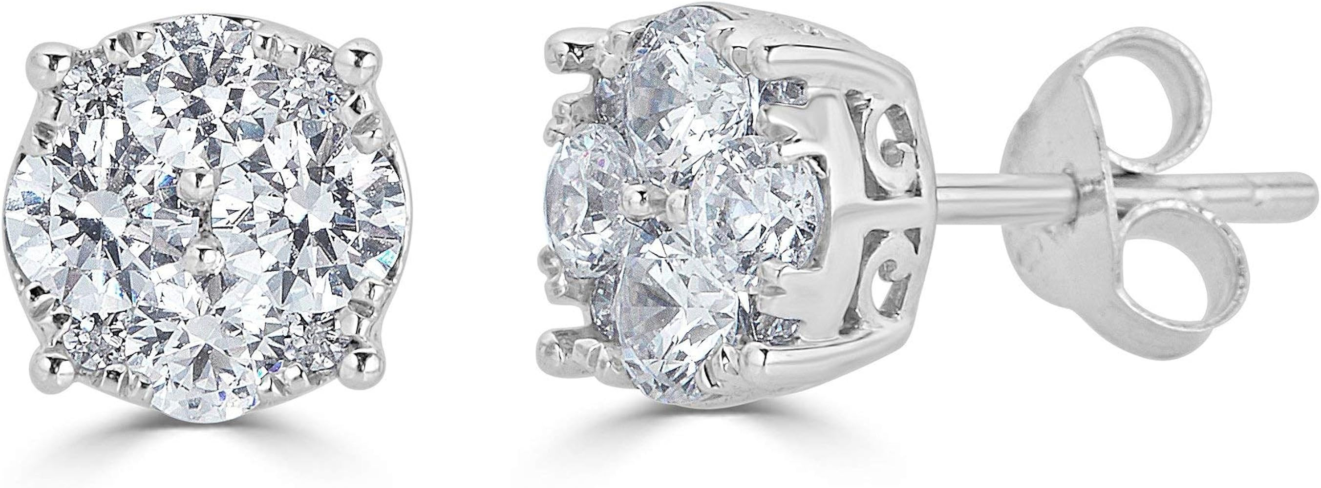 1/4Ct Women Round Diamond Stud Earrings Set In Sterling Silver | Amazon (US)