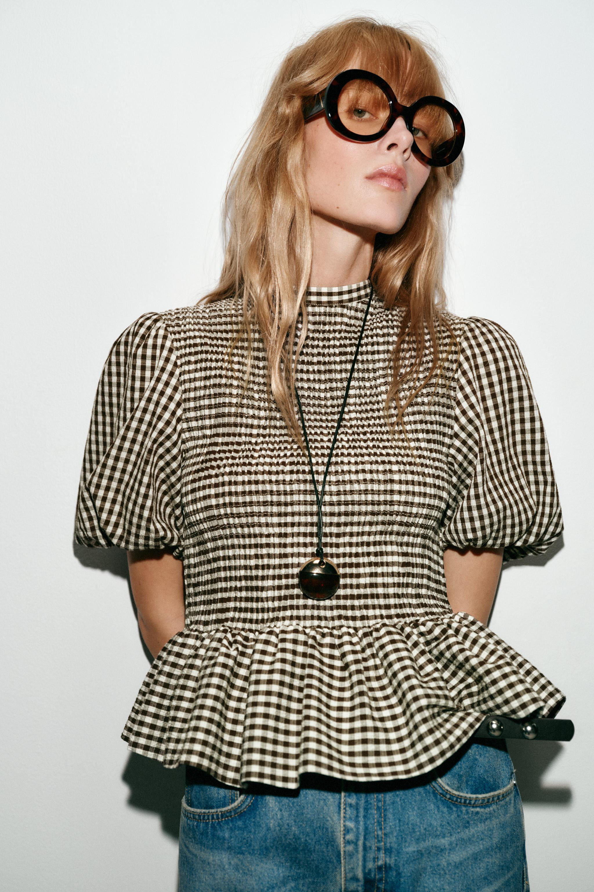 GINGHAM SMOCKED TOP | Zara US