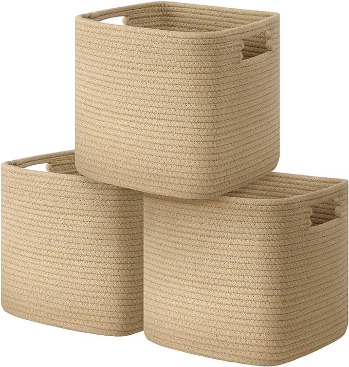 UBBCARE Cube Storage Bins Organizer Set of 3 Collapsible Cotton Rope Storage Baskets Decorative W... | Amazon (US)