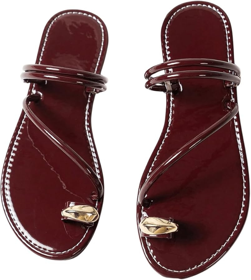 Verdusa Women's Metallic Open Toe Ring Sandals Summer Strappy Flat Sandals | Amazon (US)