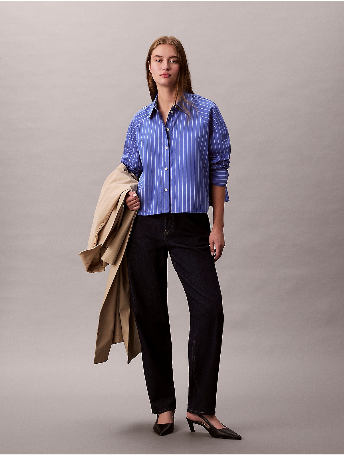 Calvin Klein Women's Stripe Cropped Boxy Button-Down Shirt - Blue - M | Calvin Klein (US)