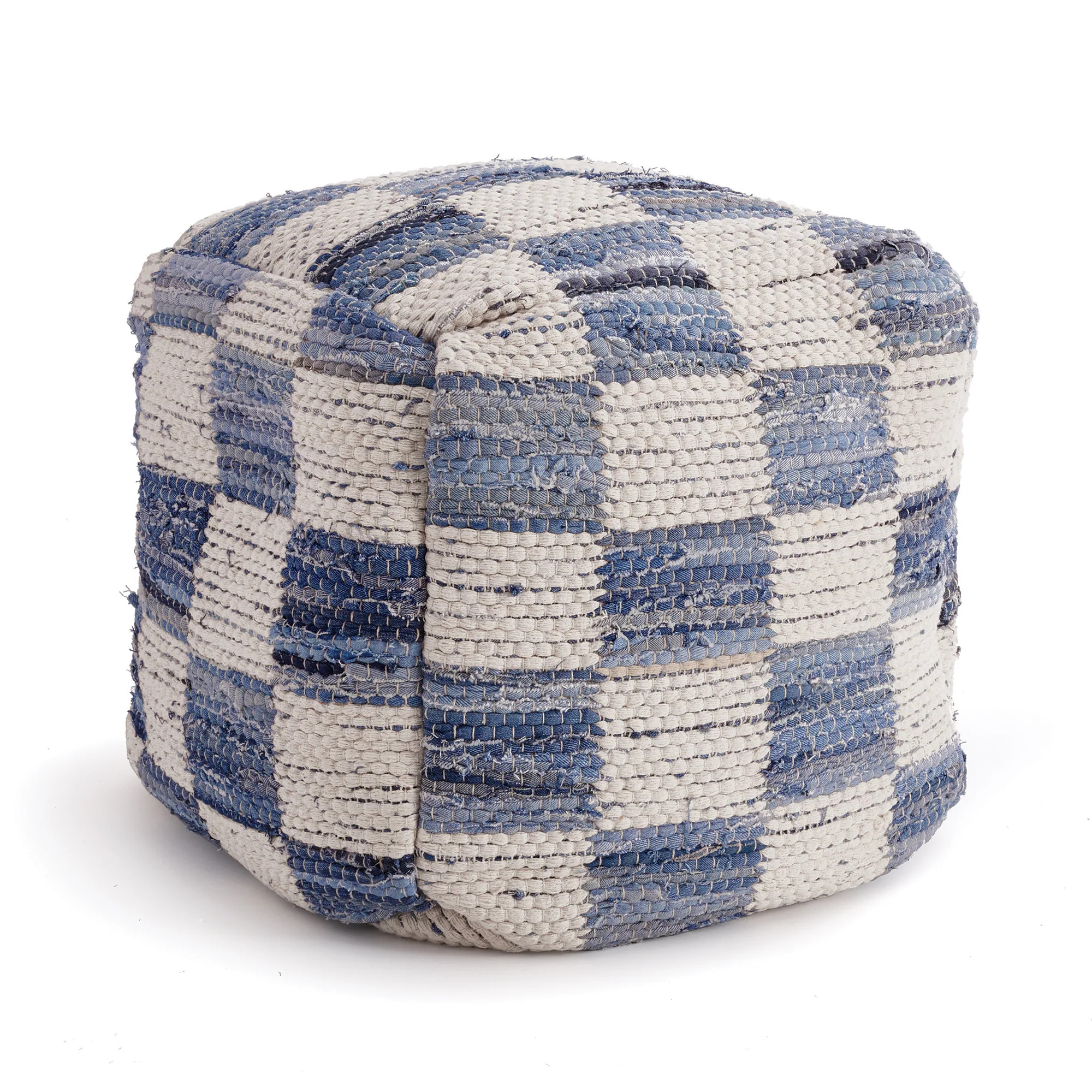 Barclay Butera Denim Check Pouf | Bed Bath & Beyond