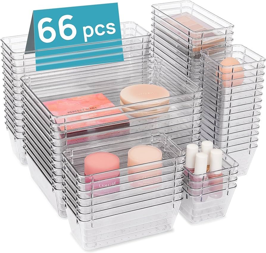 Vtopmart 66 PCS Clear Plastic Drawer Organizers Bins, 4-Size Versatile Bathroom and Vanity Organi... | Amazon (US)