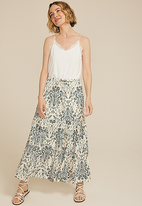 Multi Print High Rise Maxi Skirt | Maurices