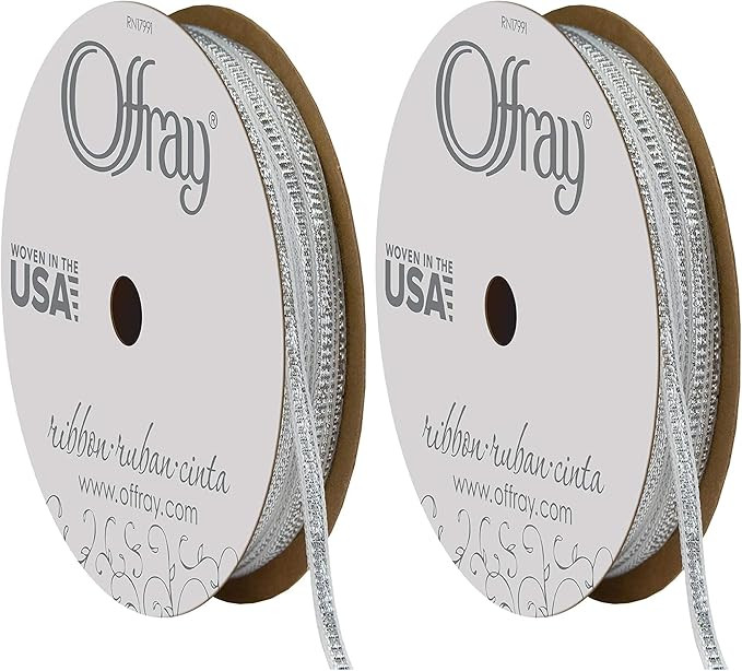 Offray, Silver Metallic Craft Ribbon, 1/8-Inch, 1/8 Inch x 15 Feet (Pack of 2) | Amazon (US)