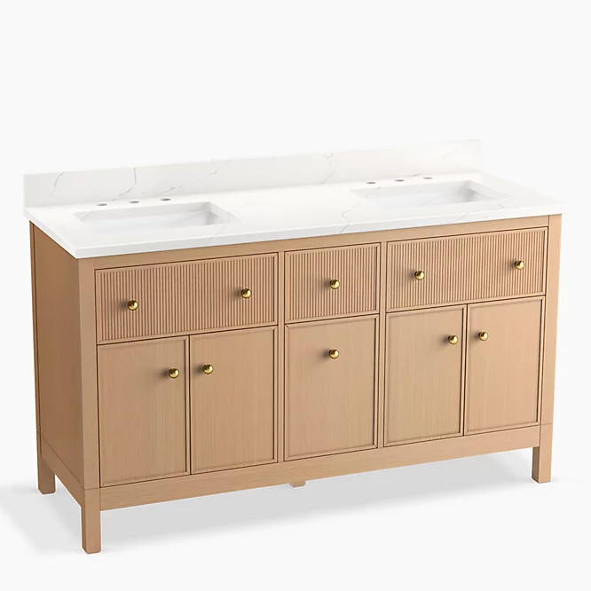 60" bathroom vanity cabinet with sinks and quartz top | Kohler