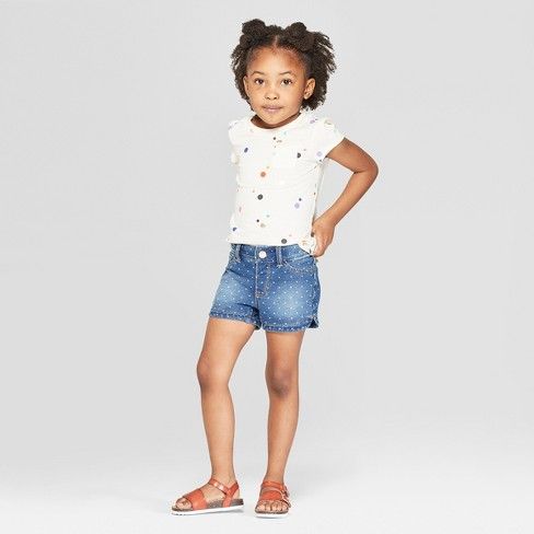 Toddler Girls' Polka Dotted Jean Shorts - Cat & Jack™ Blue | Target