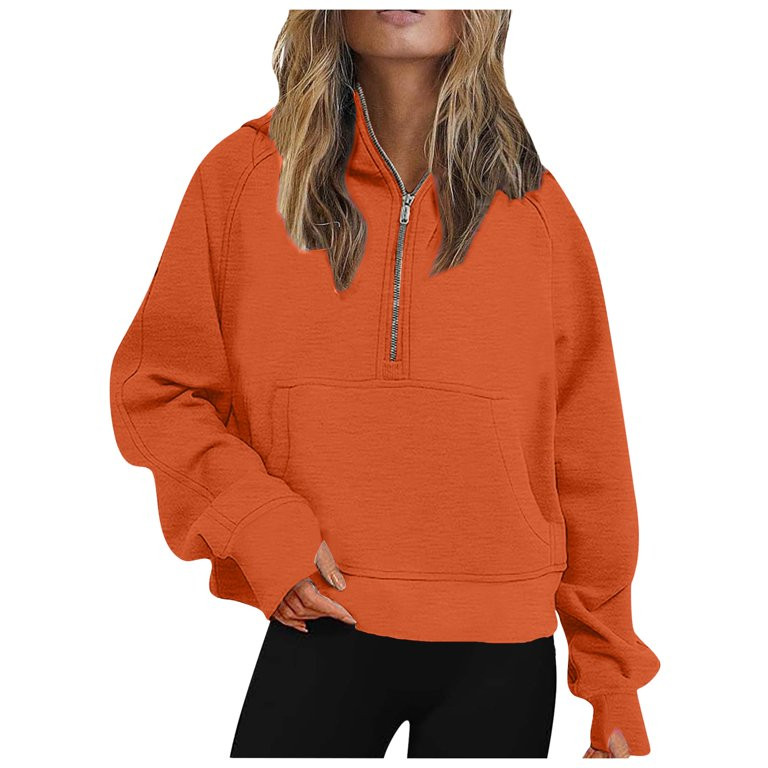 Hessimy Women's Cropped Sweatshirts Half Zip Pullover Quarter Zipper Hoodies Thumb Hole Sweaters ... | Walmart (US)