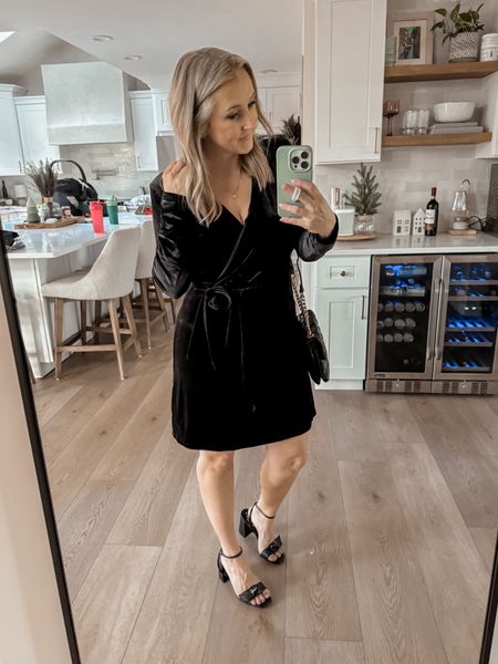 I found the cutest velvet wrap dress from @Walmart for the holidays! Paired with a crossbody black and gold bag and black block heels! #WalmartPartner #WalmartFashion @WalmartFashion 

#LTKHoliday #LTKshoecrush #LTKstyletip