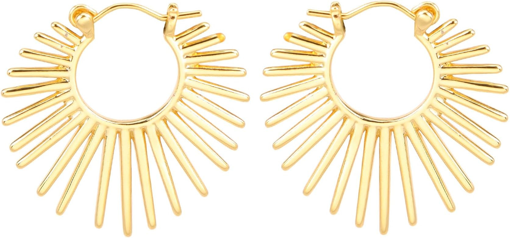 Sunburst-Style Hinged Hoop Earrings Trendy Statement Chunky Textured Huggie Earrings | Amazon (US)