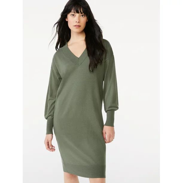 Free Assembly Women's V-Neck Sweater Dress | Walmart (US)