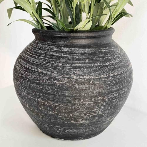 10'' Handmade Clay Black Rustic Textured Vase，Rustic Round Black Terracotta Farmhouse Vase Heav... | Amazon (US)