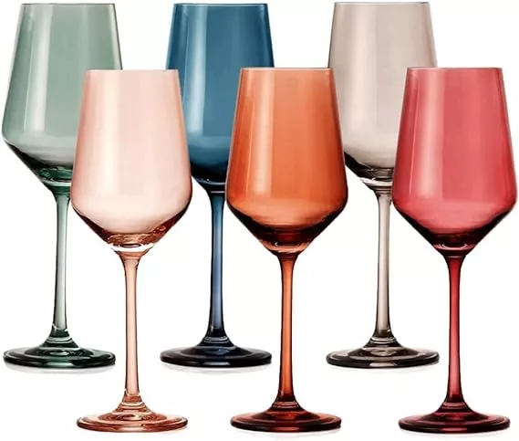 Colored Wine Glass Set, Large 12 oz Glasses Set of 6, Unique