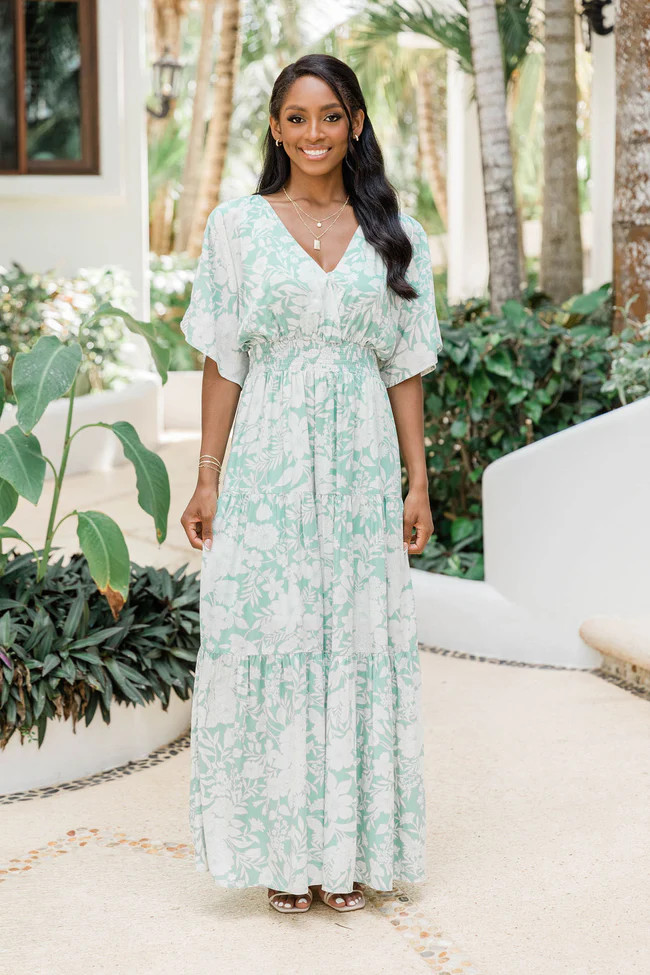 Sunshiny Days Green Smocked Waist Floral Maxi Dress | The Pink Lily Boutique