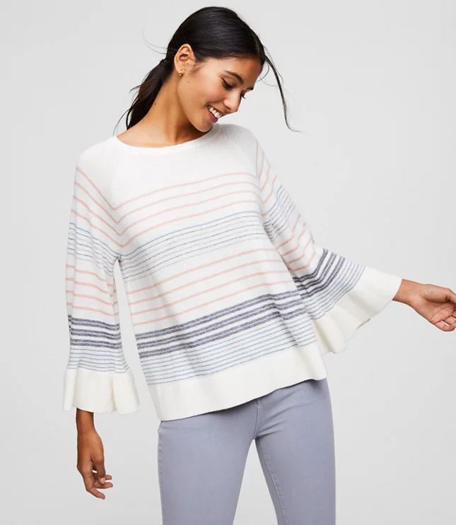 Petite Mixed Stripe Bell Sleeve Sweater | LOFT