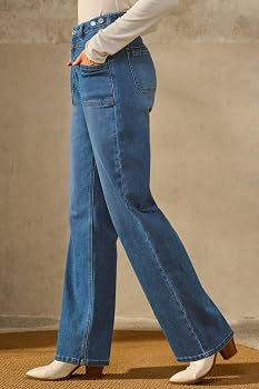 Arach&Cloz Women's Denim Adjustable Waist Buttons High Waisted Wide Leg Jeans 2025 | Amazon (US)