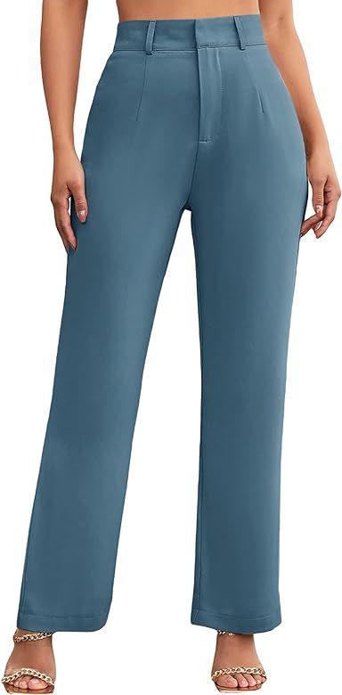 MakeMeChic Women's Summer Solid High Waist Wide Leg Trousers Office Work Pants | Amazon (US)