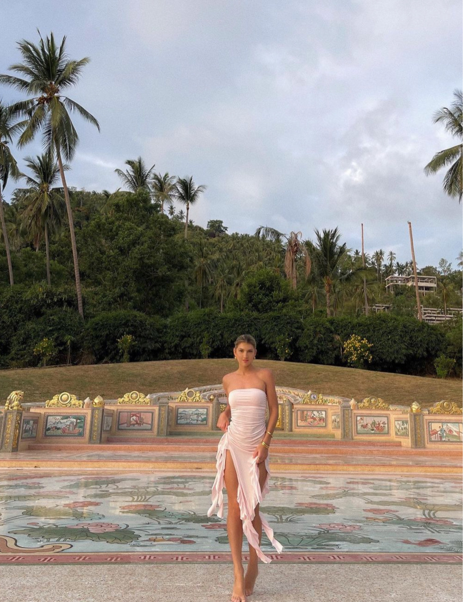 Vacation outfit ideas - tropical vacation outfits - trendy maxi dress - high fashion dress inspo - pink midi dress - beach outfits - travel inspo - chic dress outfit 

#LTKstyletip #LTKtravel #LTKSeasonal