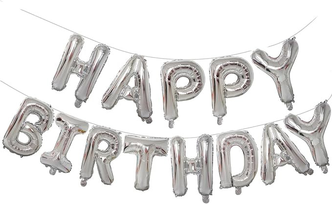 KALOR Silver Happy Birthday Balloons Banner,16 Inch Mylar Foil Letters Sign,Reusable Balloons for... | Amazon (US)