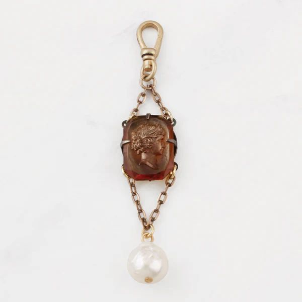 Vintage Amber Glass Cameo with Pearl Drop | Lulu Frost