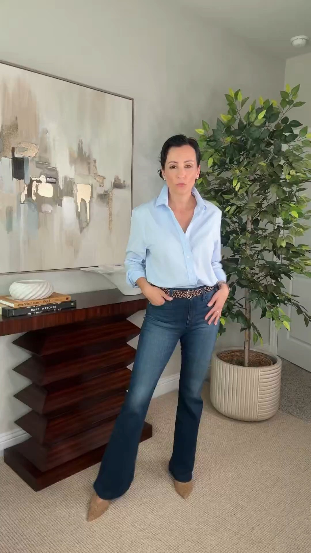 A crisp blue button down, great denim and a little leopard at the waist. Classic pieces with just enough personality for an everyday look.

blue button down, button down shirt, bootcut jeans, flare jeans, leopard belt, casual outfit, everyday style, denim outfit, classic style, fall outfit, stylewitheugenia

#LTKSeasonal #LTKOver40 #LTKootd